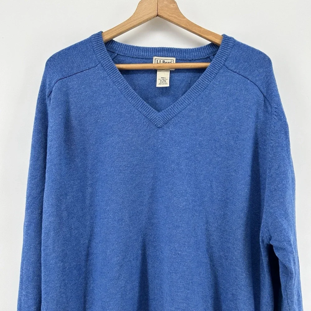 LL Bean Lambswool Sweater Mens XLT Blue V Neck Knit Pullover Tall QQY79 Heritage